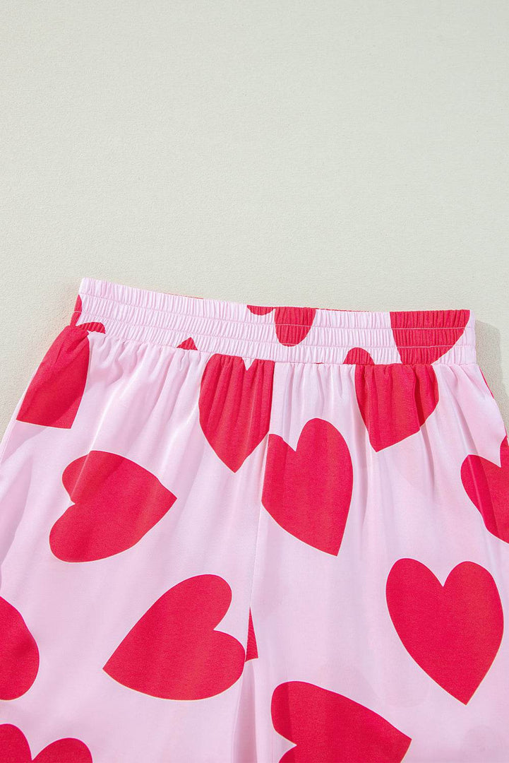 Pink Classic Heart Valentines Short Sleeve Pants Pajamas Set - Fashion Queen -  11