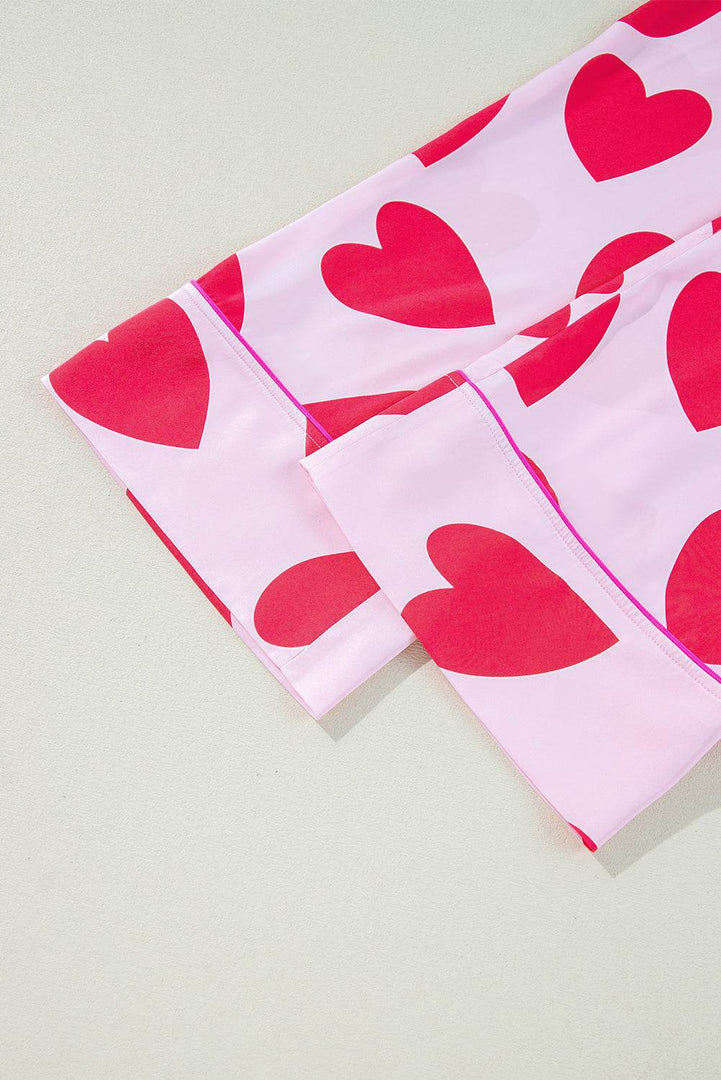 Pink Classic Heart Valentines Short Sleeve Pants Pajamas Set - Fashion Queen -  13