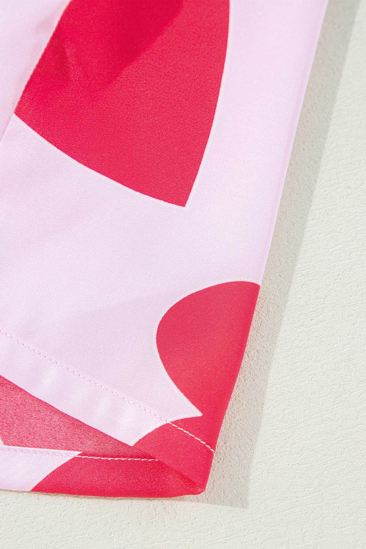 Pink Classic Heart Valentines Short Sleeve Pants Pajamas Set - Fashion Queen -  14