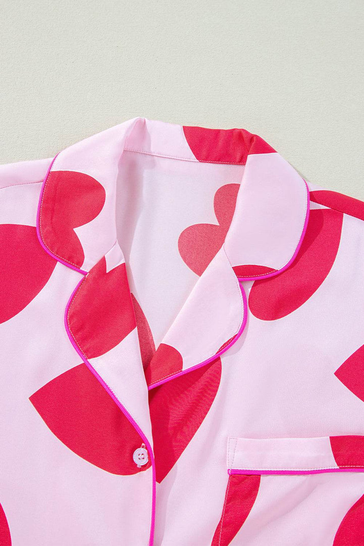 Pink Classic Heart Valentines Short Sleeve Pants Pajamas Set - Fashion Queen -  19