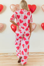 Load image into Gallery viewer, Pink Classic Heart Valentines Short Sleeve Pants Pajamas Set - Fashion Queen -  2
