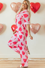 Load image into Gallery viewer, Pink Classic Heart Valentines Short Sleeve Pants Pajamas Set - Fashion Queen -  3
