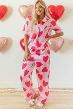 Load image into Gallery viewer, Pink Classic Heart Valentines Short Sleeve Pants Pajamas Set - Fashion Queen -  5
