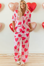 Load image into Gallery viewer, Pink Classic Heart Valentines Short Sleeve Pants Pajamas Set - Fashion Queen -  7
