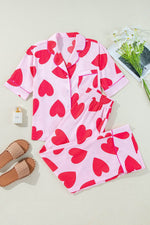 Load image into Gallery viewer, Pink Classic Heart Valentines Short Sleeve Pants Pajamas Set - Fashion Queen -  9
