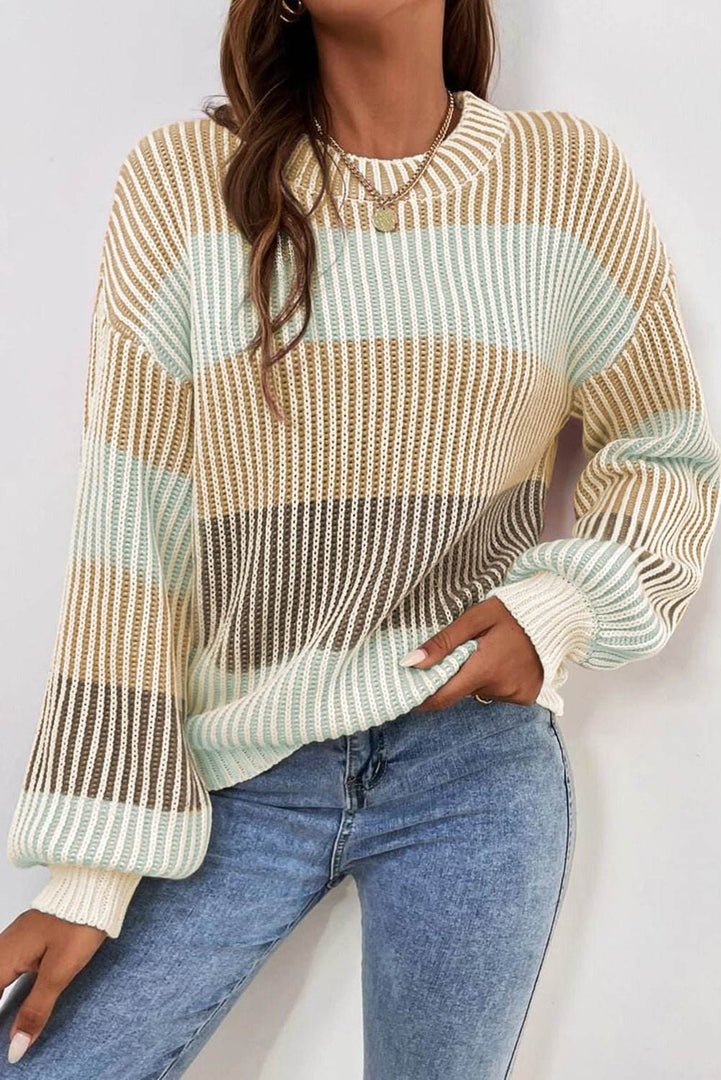 Pink Colorblock Textured Knit Bubble Sleeve Sweater - Fashion Queen -  12