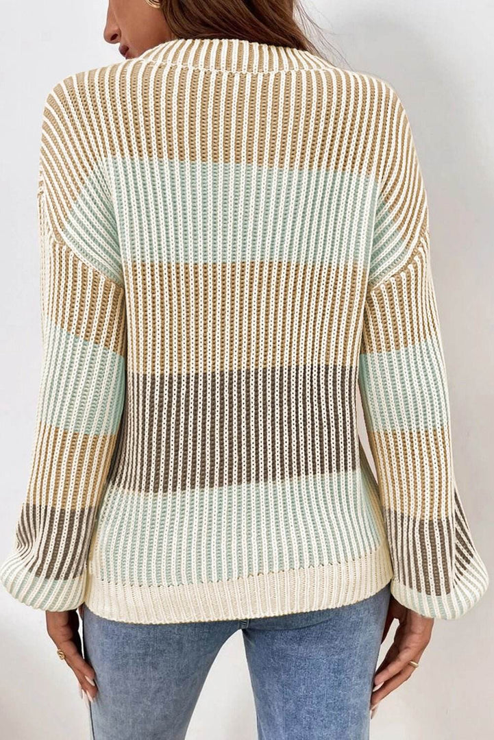 Pink Colorblock Textured Knit Bubble Sleeve Sweater - Fashion Queen -  13