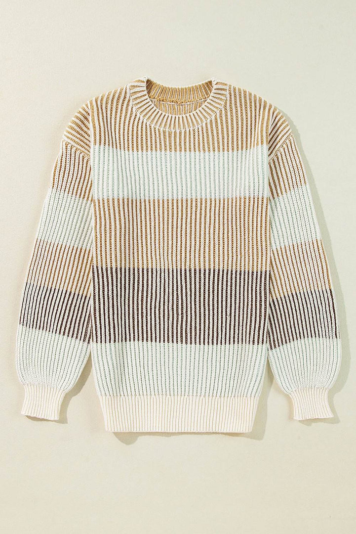 Pink Colorblock Textured Knit Bubble Sleeve Sweater - Fashion Queen -  14