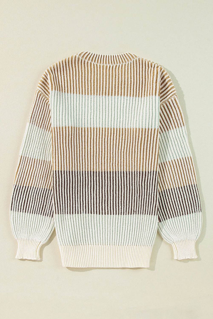 Pink Colorblock Textured Knit Bubble Sleeve Sweater - Fashion Queen -  15