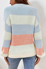 Load image into Gallery viewer, Pink Colorblock Textured Knit Bubble Sleeve Sweater - Fashion Queen -  22
