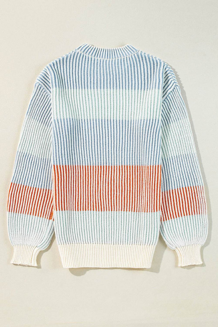 Pink Colorblock Textured Knit Bubble Sleeve Sweater - Fashion Queen -  24