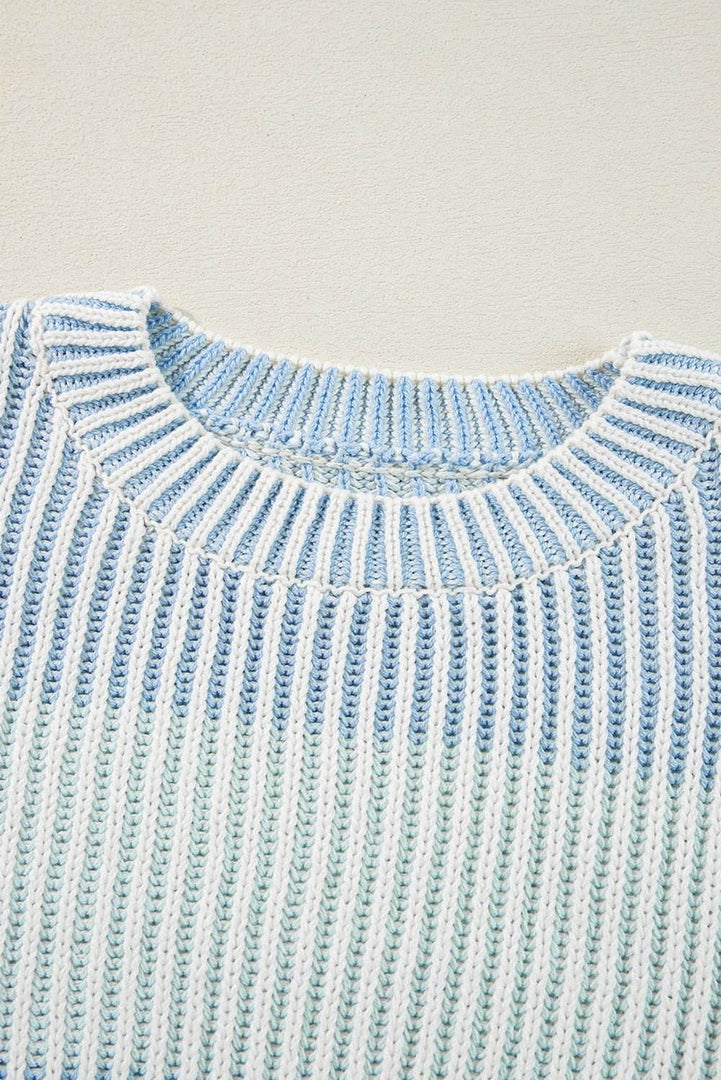 Pink Colorblock Textured Knit Bubble Sleeve Sweater - Fashion Queen -  26