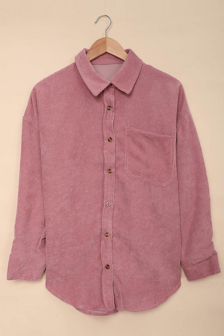 Pink Corduroy Button Pocket Shirt - Fashion Queen -  10
