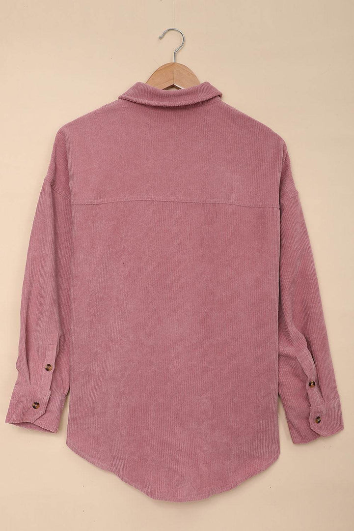 Pink Corduroy Button Pocket Shirt - Fashion Queen -  11
