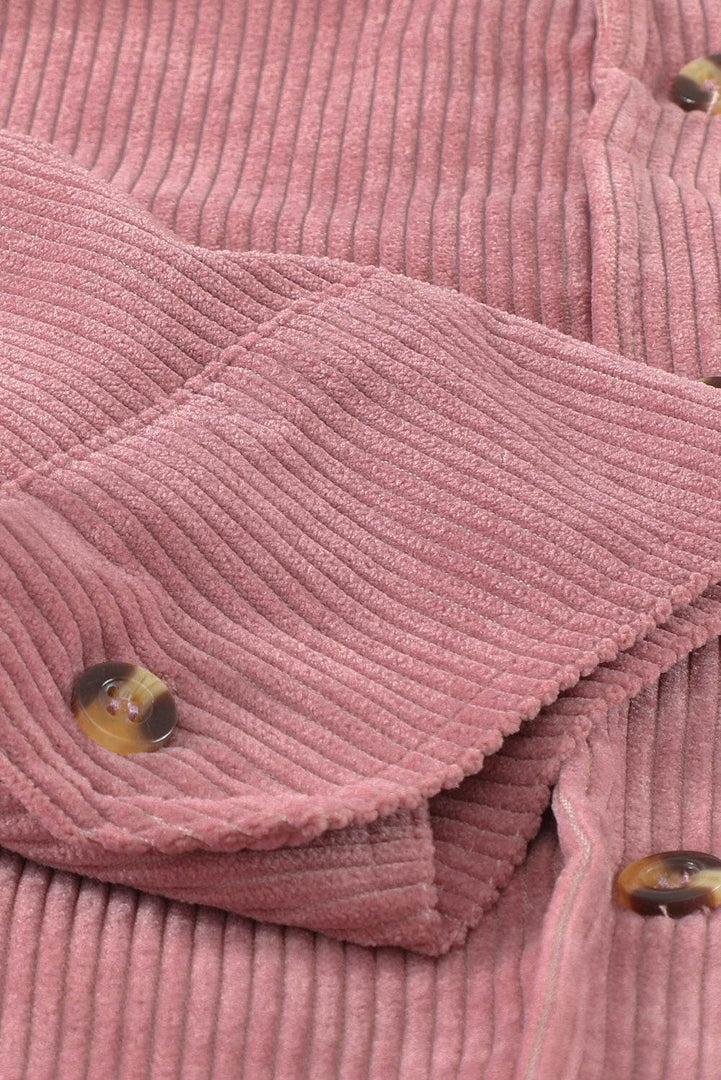 Pink Corduroy Button Pocket Shirt - Fashion Queen -  18