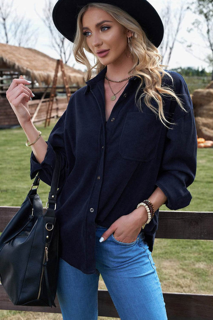 Pink Corduroy Button Pocket Shirt - Fashion Queen -  19