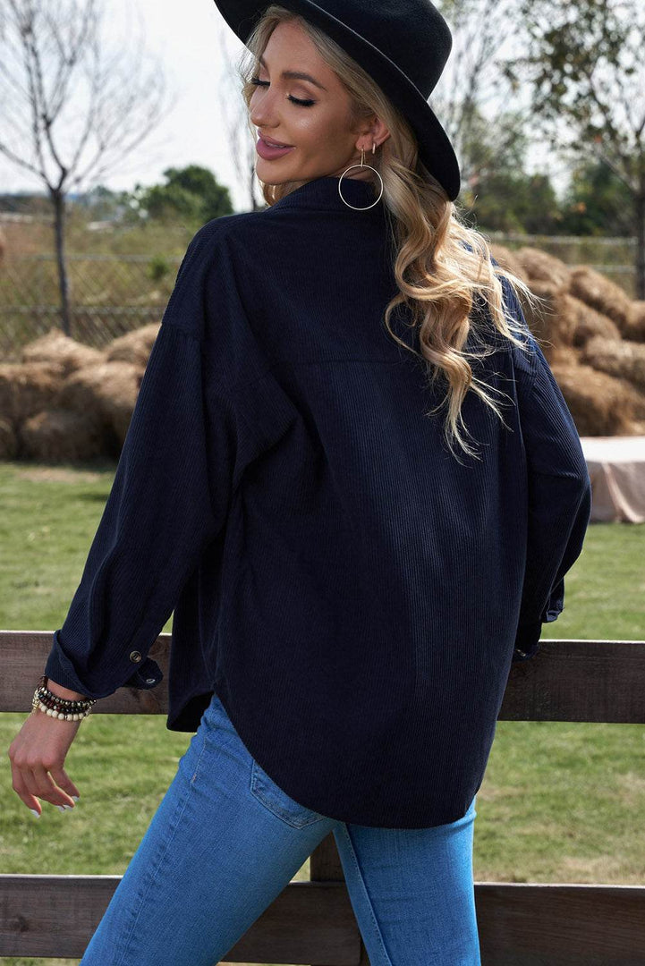 Pink Corduroy Button Pocket Shirt - Fashion Queen -  5