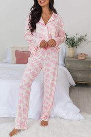 Pink Floral Long Sleeve and Pants Pajamas Set - Fashion Queen -  1