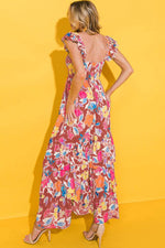 Load image into Gallery viewer, Pink Floral Print Sleeveless Ruffle Tiered Maxi Dress - Fashion Queen -  2
