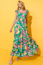 Load image into Gallery viewer, Pink Floral Print Sleeveless Ruffle Tiered Maxi Dress - Fashion Queen -  21
