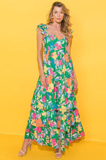 Load image into Gallery viewer, Pink Floral Print Sleeveless Ruffle Tiered Maxi Dress - Fashion Queen -  24
