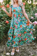 Load image into Gallery viewer, Pink Floral Print Sleeveless Ruffle Tiered Maxi Dress - Fashion Queen -  27
