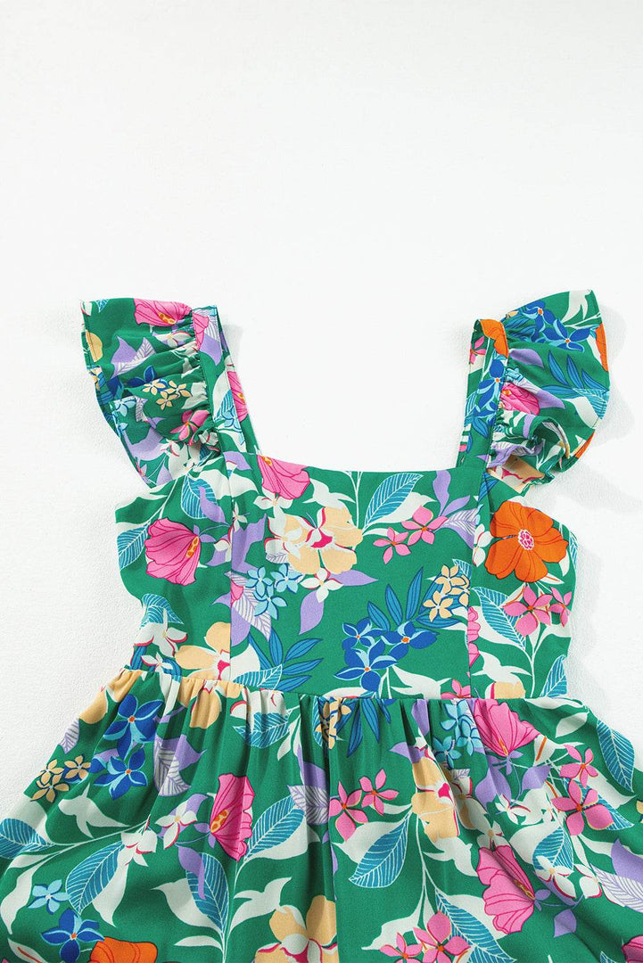 Pink Floral Print Sleeveless Ruffle Tiered Maxi Dress - Fashion Queen -  30