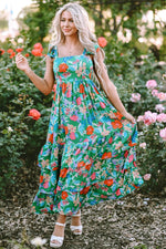 Load image into Gallery viewer, Pink Floral Print Sleeveless Ruffle Tiered Maxi Dress - Fashion Queen -  5
