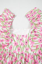 Load image into Gallery viewer, Pink Floral Print Square Neck Ruffled Strap Maxi Dress - Fashion Queen -  10
