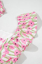 Load image into Gallery viewer, Pink Floral Print Square Neck Ruffled Strap Maxi Dress - Fashion Queen -  11
