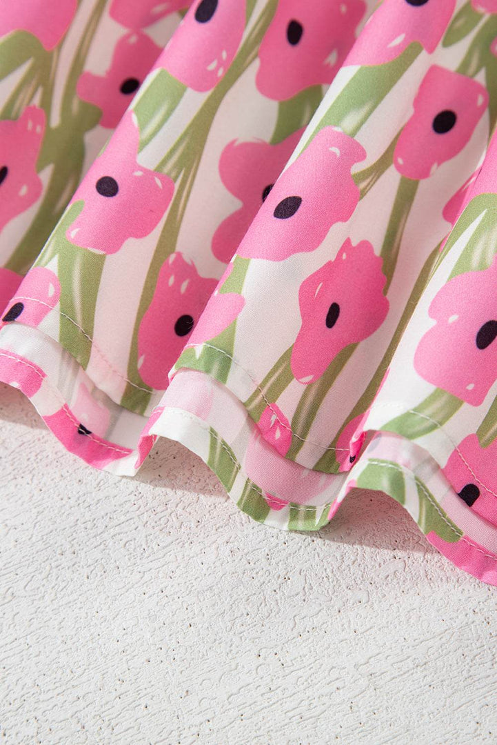 Pink Floral Print Square Neck Ruffled Strap Maxi Dress - Fashion Queen -  13