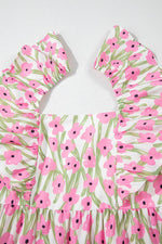 Load image into Gallery viewer, Pink Floral Print Square Neck Ruffled Strap Maxi Dress - Fashion Queen -  14
