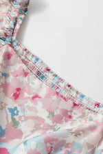 Load image into Gallery viewer, Pink Floral Puff Sleeve Square Neck Smock Ruffled Dress - Fashion Queen -  10
