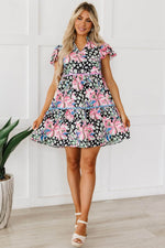 Load image into Gallery viewer, Pink Floral Ricrac Embellished Tiered Mini Dress - Fashion Queen -  10

