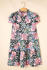 Load image into Gallery viewer, Pink Floral Ricrac Embellished Tiered Mini Dress - Fashion Queen -  12
