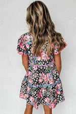 Load image into Gallery viewer, Pink Floral Ricrac Embellished Tiered Mini Dress - Fashion Queen -  2
