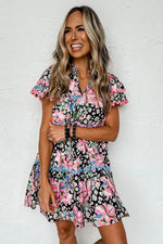 Load image into Gallery viewer, Pink Floral Ricrac Embellished Tiered Mini Dress - Fashion Queen -  3
