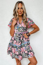 Load image into Gallery viewer, Pink Floral Ricrac Embellished Tiered Mini Dress - Fashion Queen -  4
