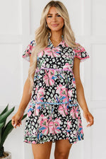 Load image into Gallery viewer, Pink Floral Ricrac Embellished Tiered Mini Dress - Fashion Queen -  5
