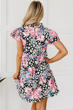 Load image into Gallery viewer, Pink Floral Ricrac Embellished Tiered Mini Dress - Fashion Queen -  6
