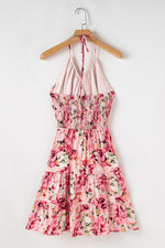 Load image into Gallery viewer, Pink Floral Sleeveless Halter Neck Shirred Back Ruffled Mini Dress - Fashion Queen -  17
