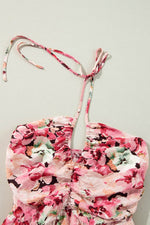 Load image into Gallery viewer, Pink Floral Sleeveless Halter Neck Shirred Back Ruffled Mini Dress - Fashion Queen -  21
