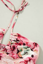 Load image into Gallery viewer, Pink Floral Sleeveless Halter Neck Shirred Back Ruffled Mini Dress - Fashion Queen -  22
