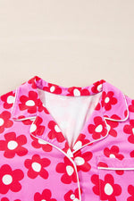 Load image into Gallery viewer, Pink Flower Print Long Sleeve Shirt Shorts Pajamas Set - Fashion Queen -  16
