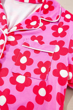 Load image into Gallery viewer, Pink Flower Print Long Sleeve Shirt Shorts Pajamas Set - Fashion Queen -  17
