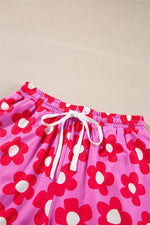 Load image into Gallery viewer, Pink Flower Print Long Sleeve Shirt Shorts Pajamas Set - Fashion Queen -  21
