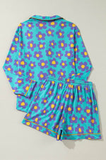 Load image into Gallery viewer, Pink Flower Print Long Sleeve Shirt Shorts Pajamas Set - Fashion Queen -  23
