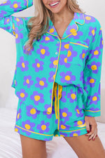 Load image into Gallery viewer, Pink Flower Print Long Sleeve Shirt Shorts Pajamas Set - Fashion Queen -  4
