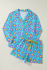 Load image into Gallery viewer, Pink Flower Print Long Sleeve Shirt Shorts Pajamas Set - Fashion Queen -  6
