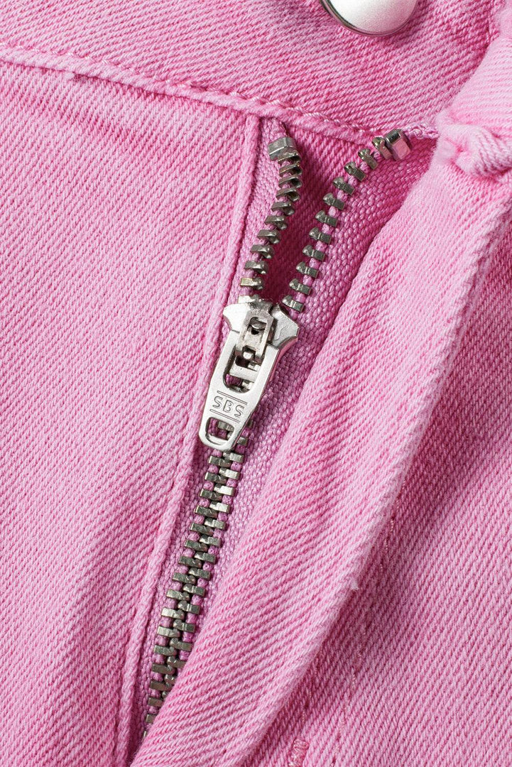 Pink Frayed Edge Mid Rise Denim Shorts - Fashion Queen -  12
